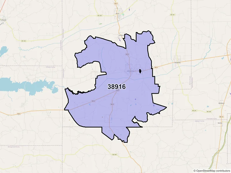 Map of ZIP Code 38916 — Calhoun City, MS