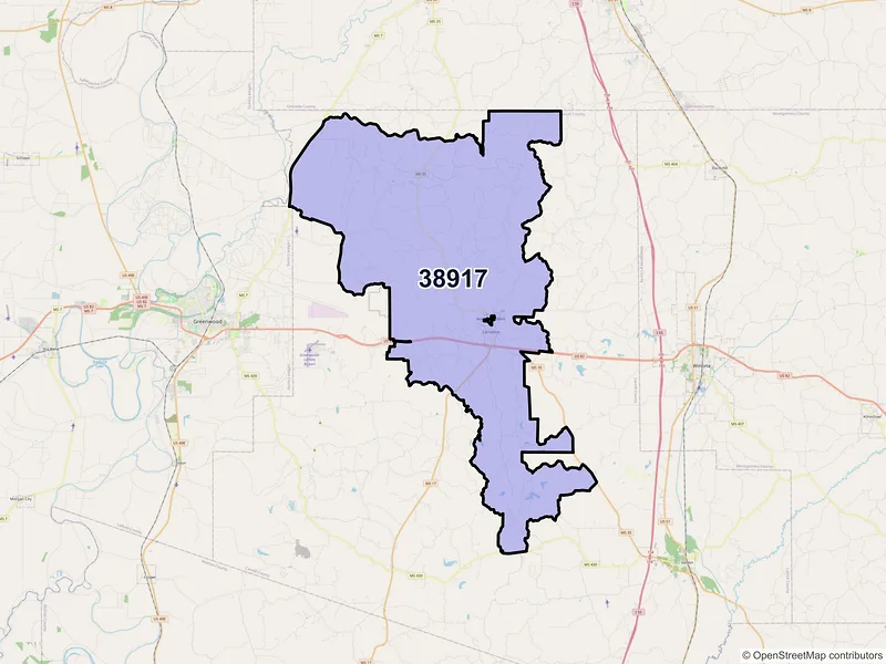 Map of ZIP Code 38917 — Carrollton, MS