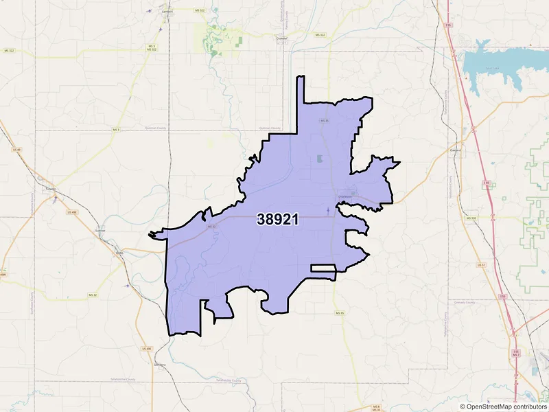 Map of ZIP Code 38921 — Charleston, MS