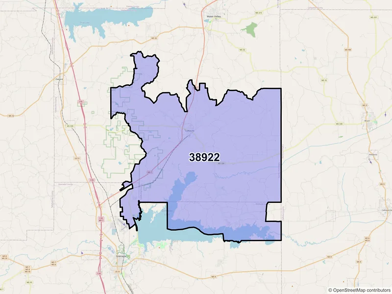 Map of ZIP Code 38922 — Coffeeville, MS