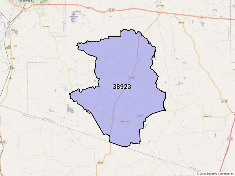 Map of ZIP Code 38923 — Coila, MS