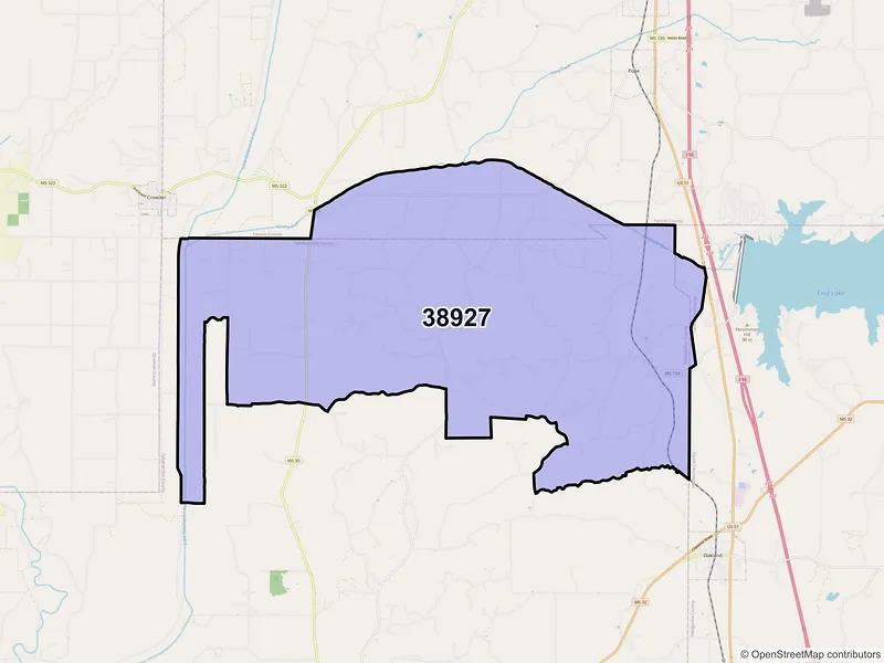 Map of ZIP Code 38927 — Enid, MS