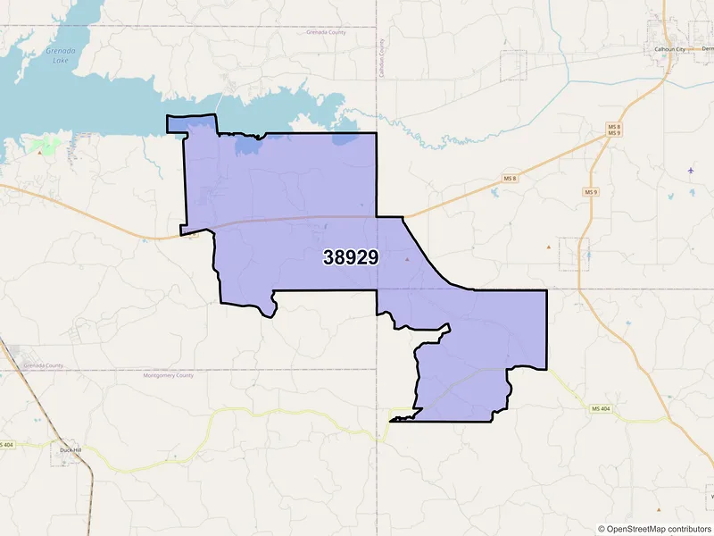 Map of Gore Springs, Mississippi and ZIP codes
