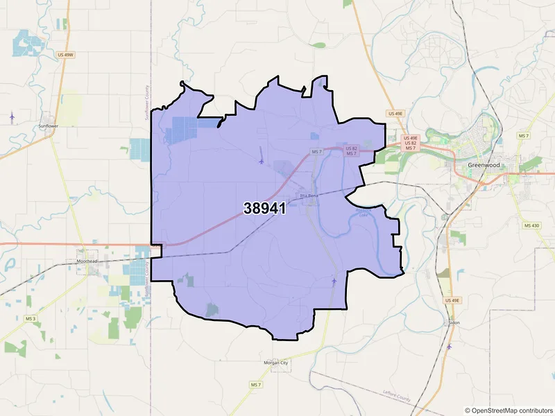 Map of ZIP Code 38941 — Itta Bena, MS