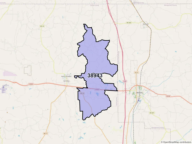 Map of Mc Carley, Mississippi and ZIP codes