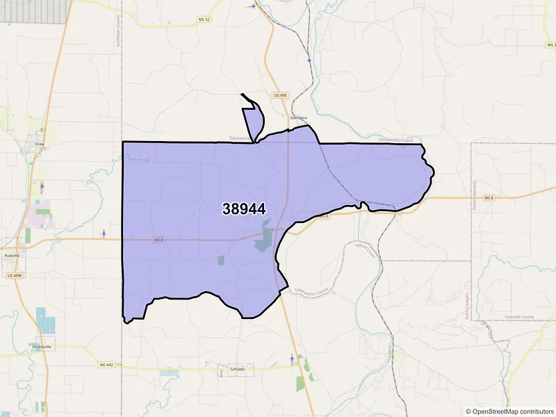 Map of ZIP Code 38944 — Minter City, MS