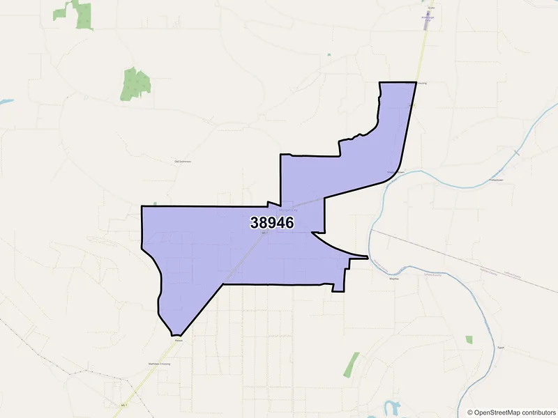 Map of Morgan City, Mississippi and ZIP codes