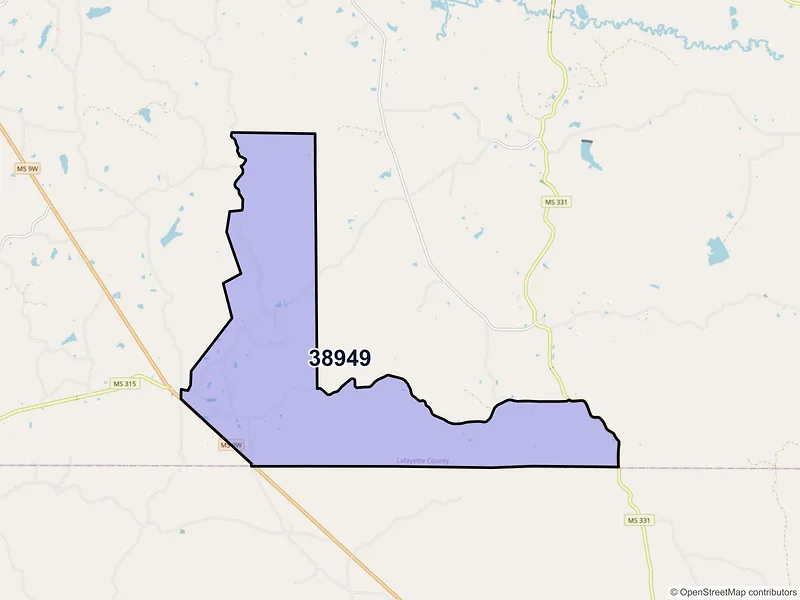 Map of ZIP Code 38949 — Paris, MS