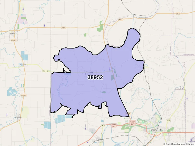 Map of ZIP Code 38952 — Schlater, MS