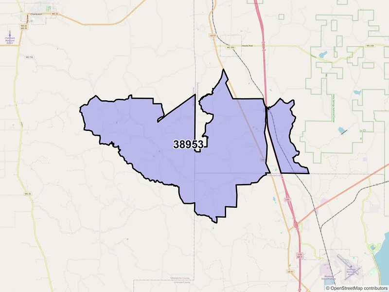 Map of ZIP Code 38953 — Scobey, MS