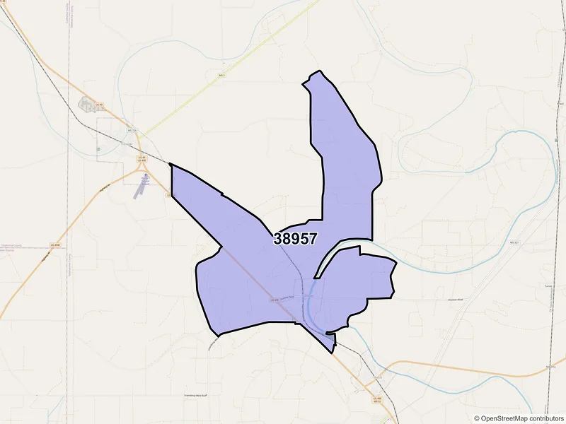 Map of Sumner, Mississippi and ZIP codes