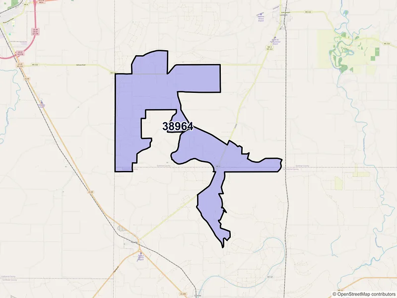 Map of ZIP Code 38964 — Vance, MS