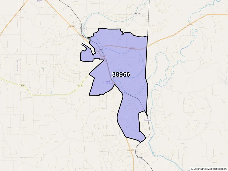 Map of Webb, Mississippi and ZIP codes