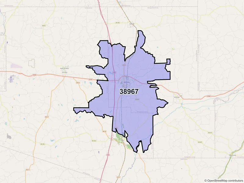 Map of ZIP Code 38967 — Winona, MS