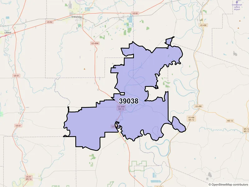 Map of ZIP Code 39038 — Belzoni, MS