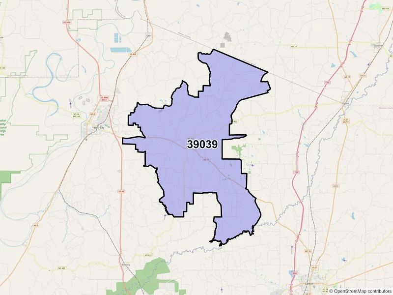 Map of ZIP Code 39039 — Benton, MS