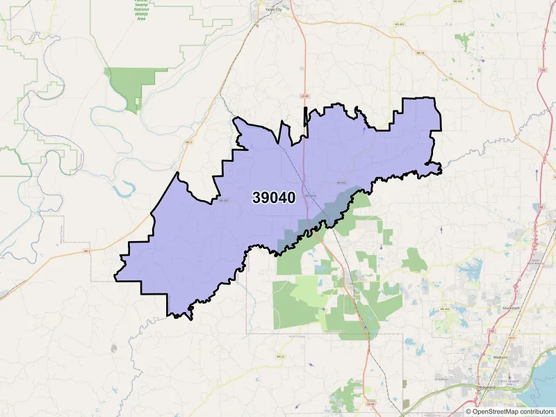 Map of ZIP Code 39040 — Bentonia, MS