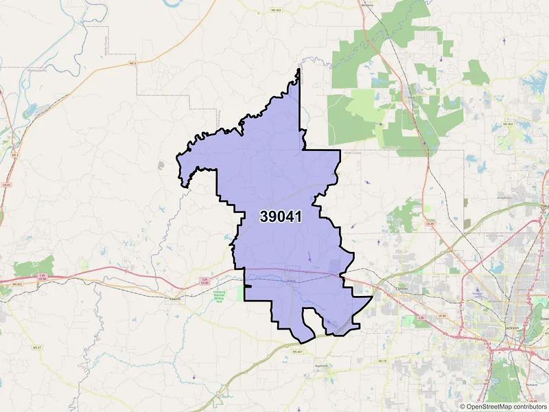 Map of ZIP Code 39041 — Bolton, MS