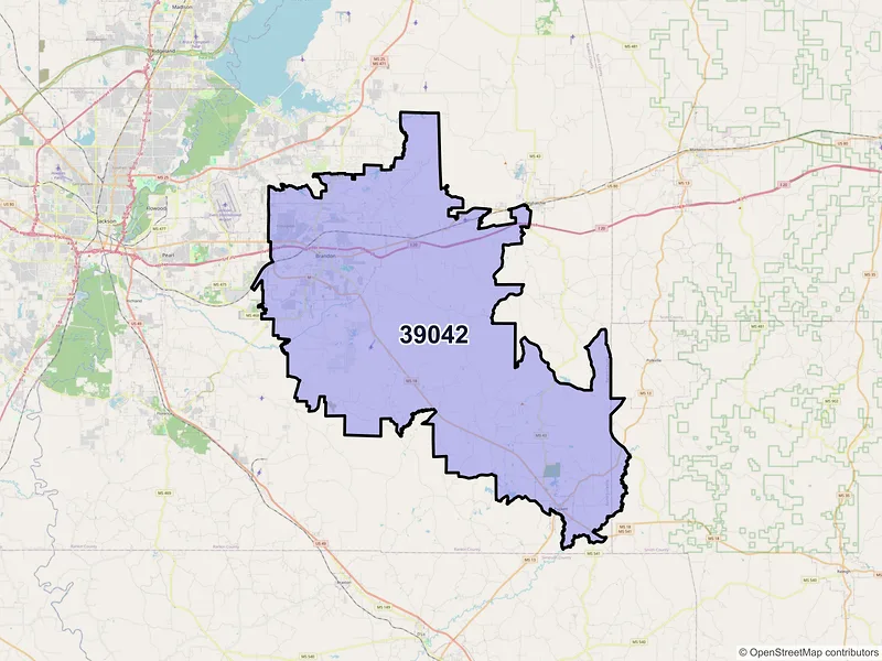 Map of ZIP Code 39042 — Brandon, MS