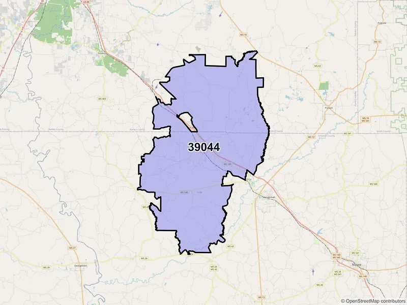 Map of ZIP Code 39044 — Braxton, MS