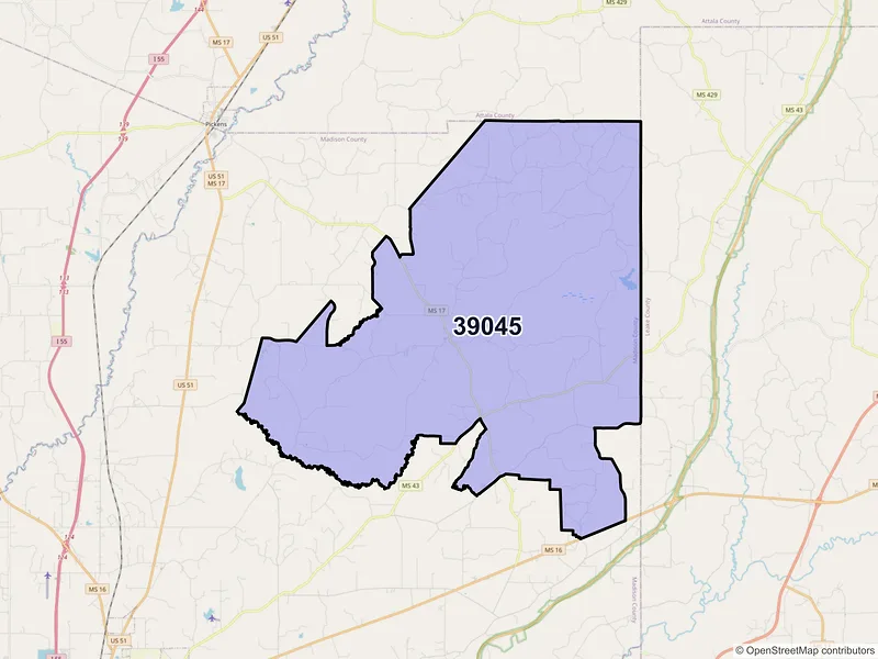 Map of ZIP Code 39045 — Camden, MS