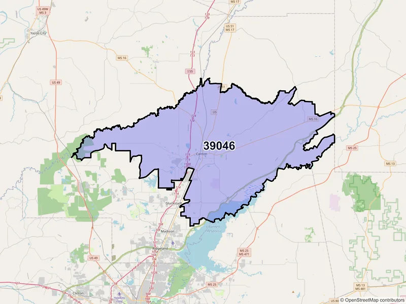 Map of Canton, Mississippi and ZIP codes
