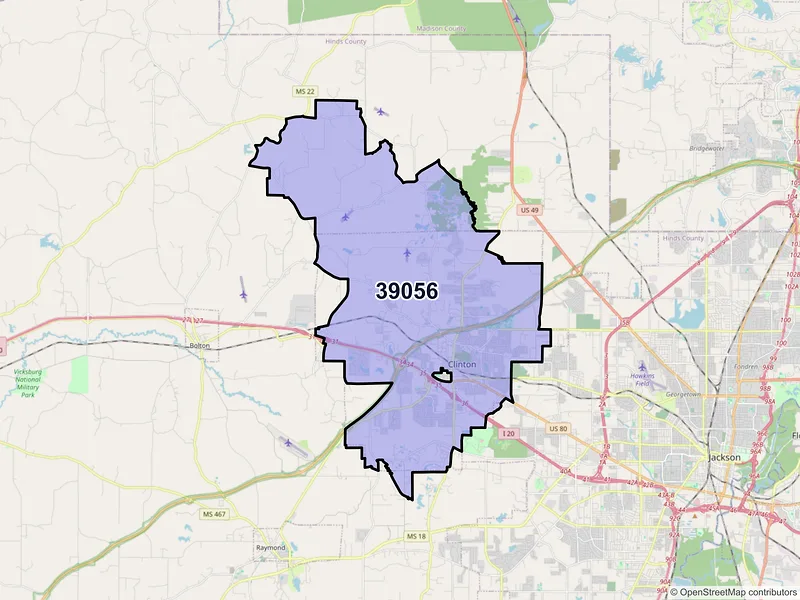 Map of ZIP Code 39056 — Clinton, MS