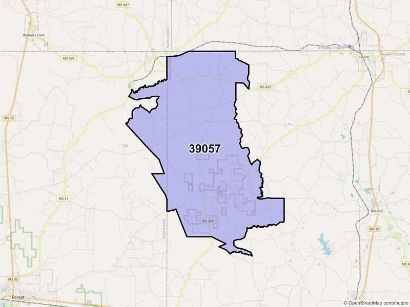 Map of Conehatta, Mississippi and ZIP codes
