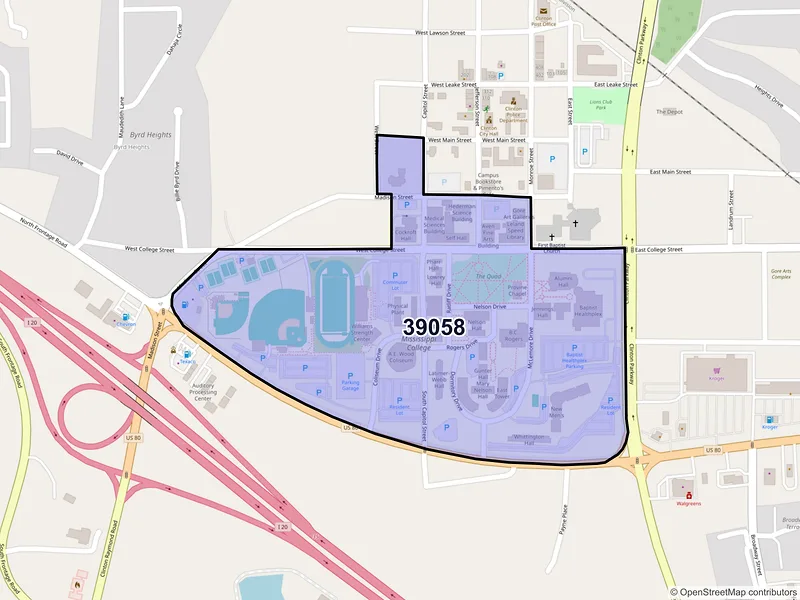 Map of ZIP Code 39058 — Clinton, MS