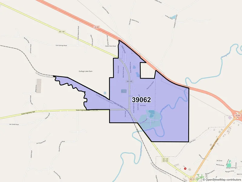 Map of D Lo, Mississippi and ZIP codes