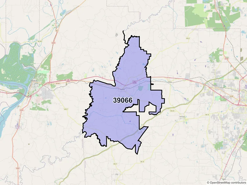 Map of ZIP Code 39066 — Edwards, MS