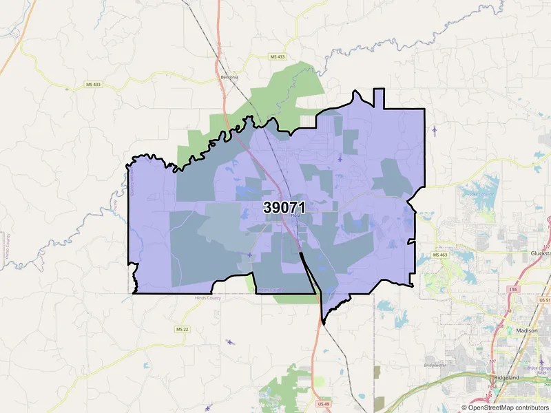 Map of ZIP Code 39071 — Flora, MS