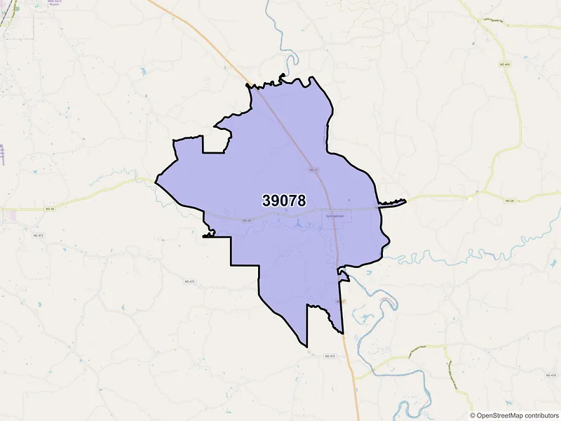 Map of ZIP Code 39078 — Georgetown, MS