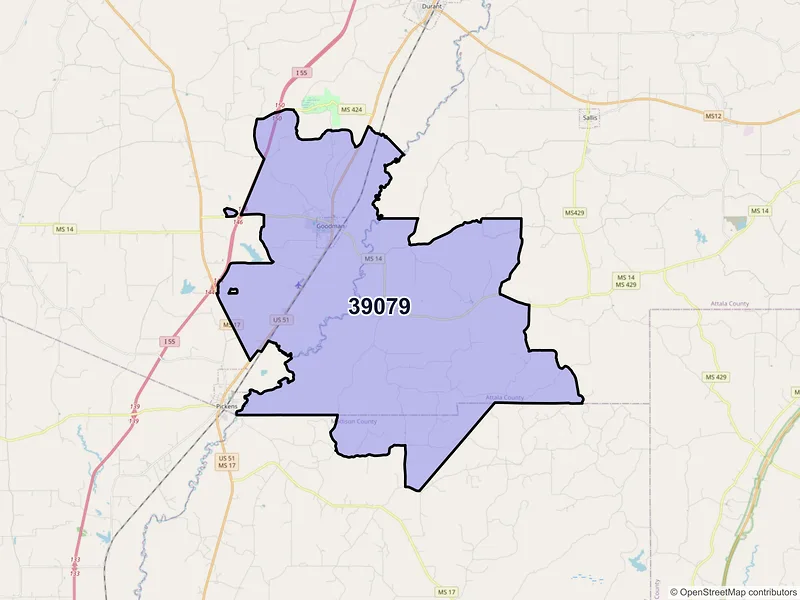 Map of Goodman, Mississippi and ZIP codes