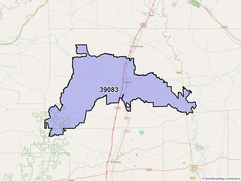 Map of ZIP Code 39083 — Hazlehurst, MS
