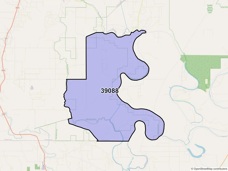 Map of ZIP Code 39088 — Holly Bluff, MS