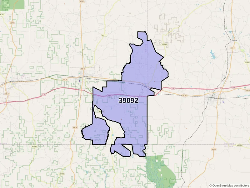Map of ZIP Code 39092 — Lake, MS