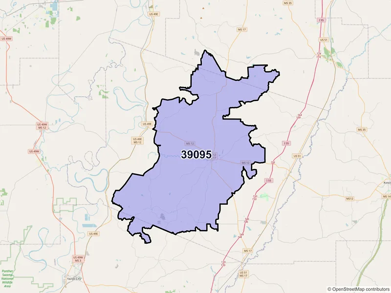 Map of ZIP Code 39095 — Lexington, MS