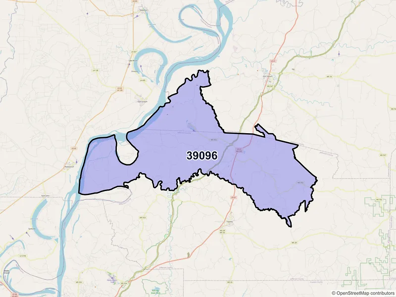 Map of Lorman, Mississippi and ZIP codes