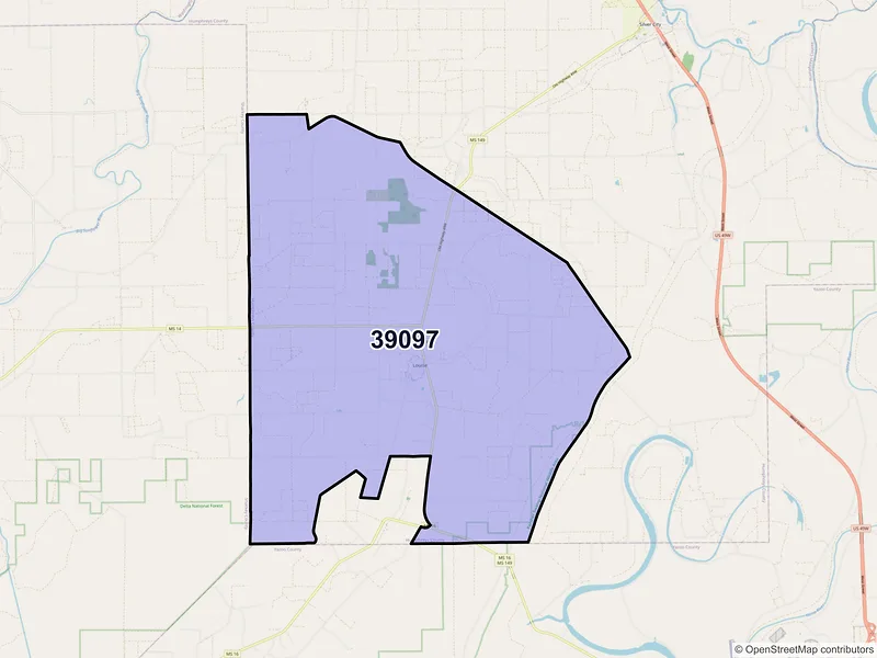 Map of ZIP Code 39097 — Louise, MS