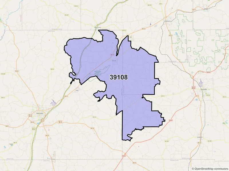 Map of ZIP Code 39108 — Mc Cool, MS