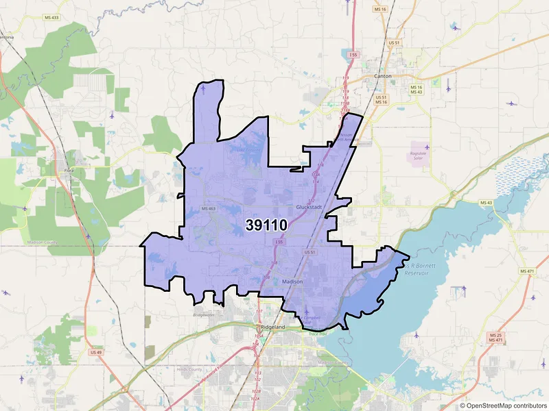 Map of ZIP Code 39110 — Madison, MS