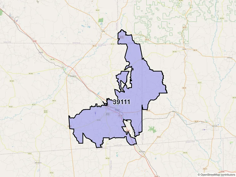 Map of ZIP Code 39111 — Magee, MS