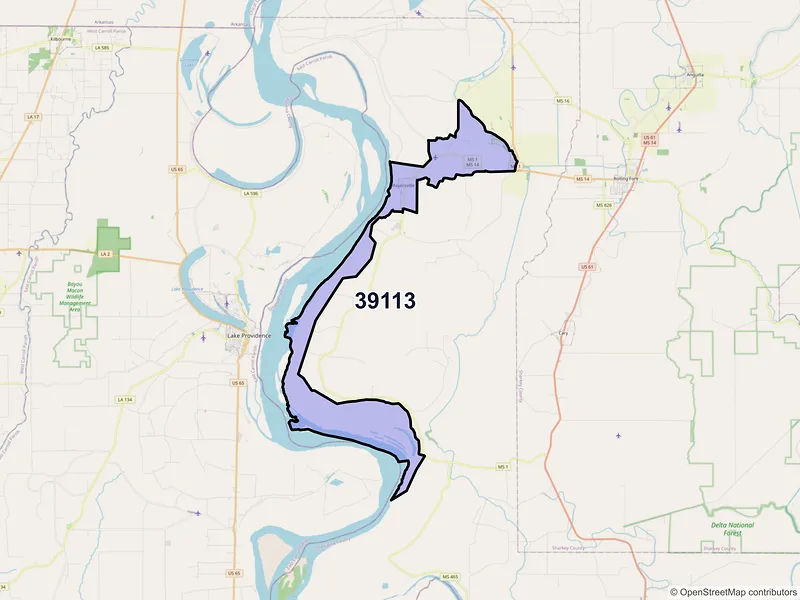 Map of Mayersville, Mississippi and ZIP codes