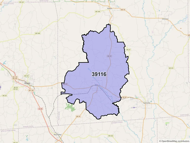 Map of Mize, Mississippi and ZIP codes
