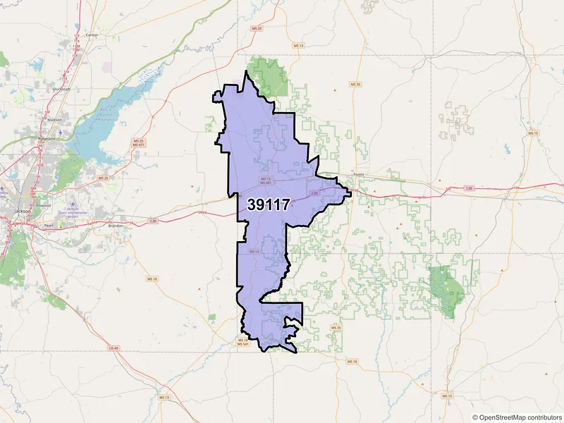 Map of ZIP Code 39117 — Morton, MS