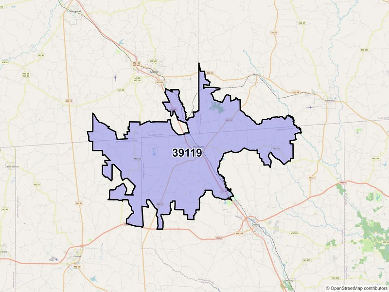 Map of ZIP Code 39119 — Mount Olive, MS