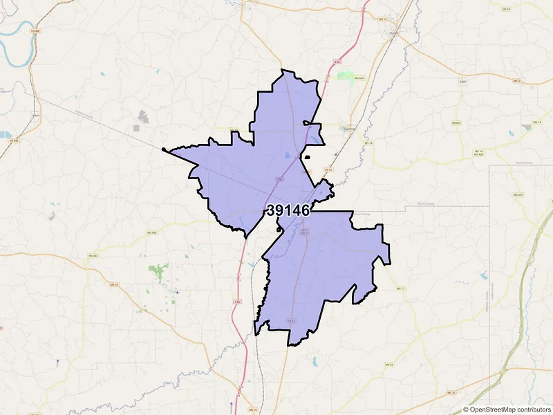 Map of ZIP Code 39146 — Pickens, MS