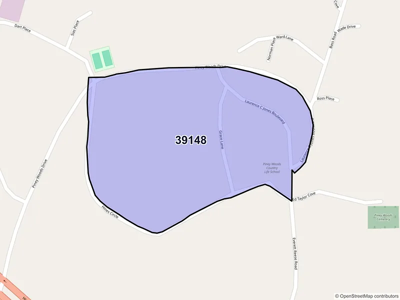Map of Piney Woods, Mississippi and ZIP codes