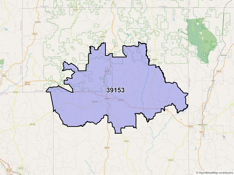 Map of ZIP Code 39153 — Raleigh, MS